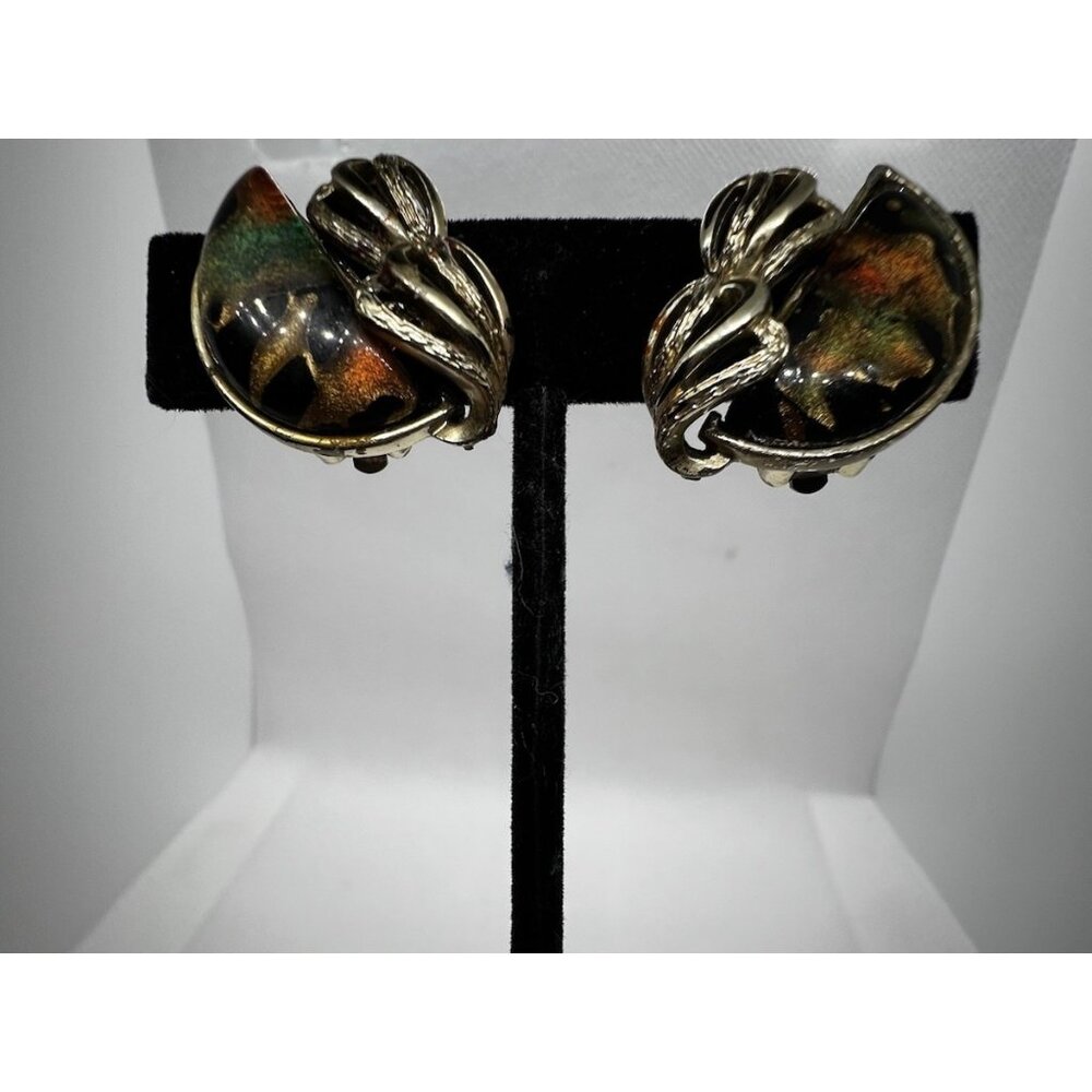 Vintage Coro Faux Fire Opal Art Glass Modernist MCM Iridescent Retro Funky Fun